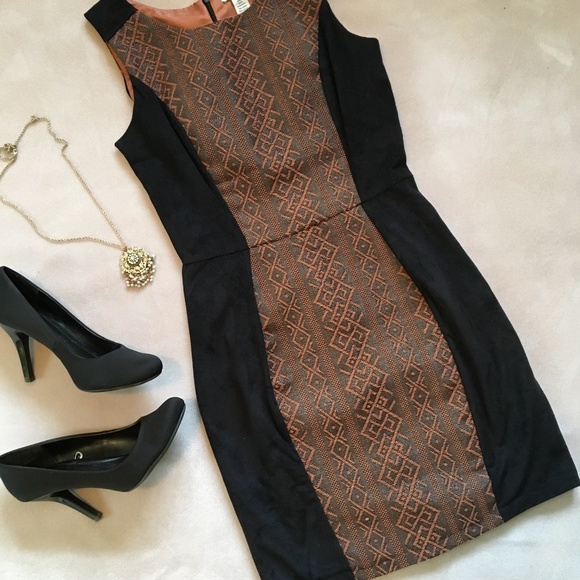 Copper Tribal Sheath Dress w/ Suede Sides - Picture 1 of 6